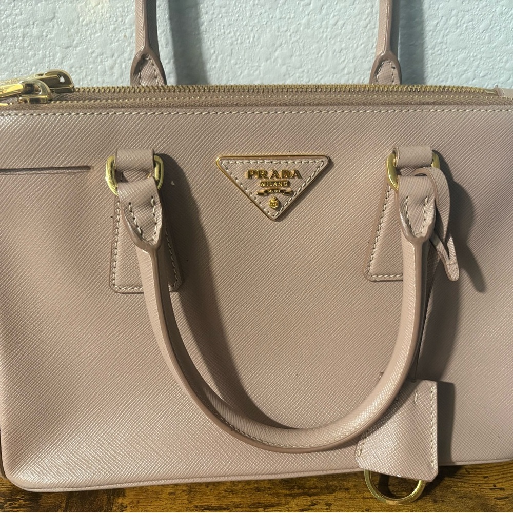 Prada Blush Saffiano Leather Satchel with Gold Hardware
